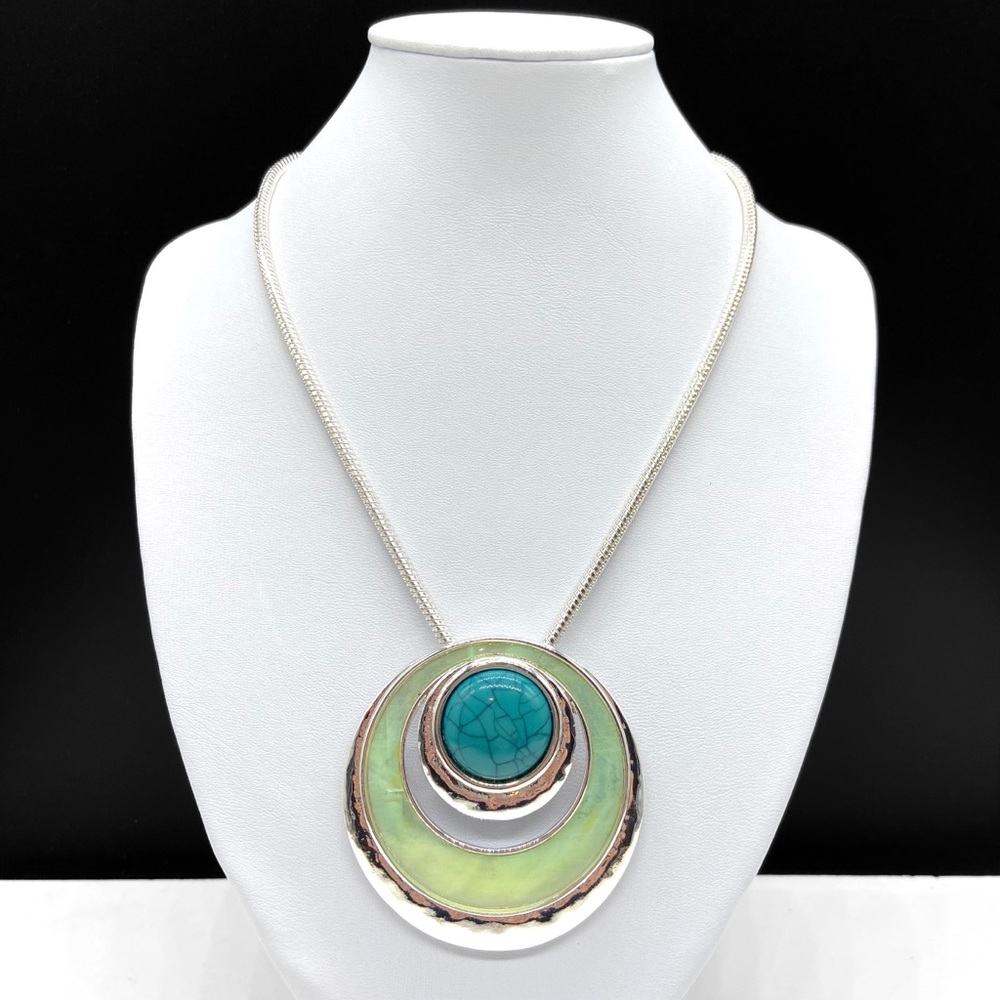 Chico’s Silver Chain Turquoise Enamel Necklace